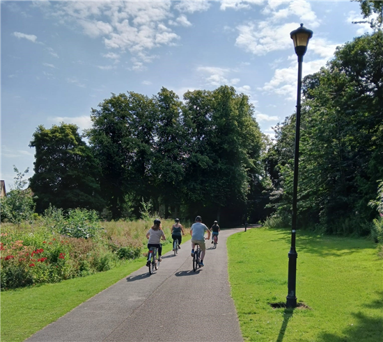 family cycling in park