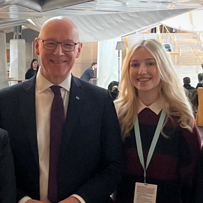 First Minister John Swinney and MSYP Summer Ramsay