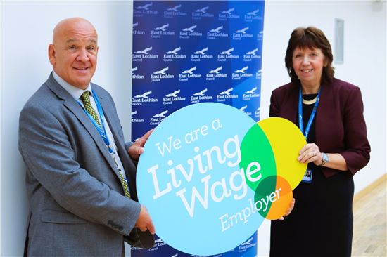 Council Leader Norman Hampshire & Chief Executive Monica Patterson with the Real Living Wage accreditation