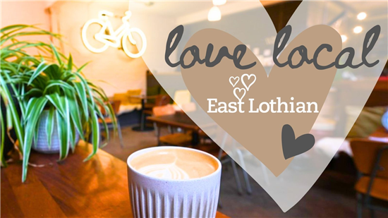 Photo of a coffee shop with Love East Lothian branding