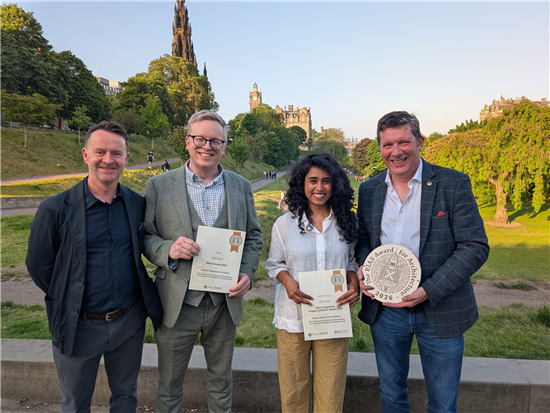 Bryan Dickson of NTS, DJ Johnstone Smith of Prestonpans CC & Friends of Preston Tower, Natasha Huq of Groves-Raines Architect Studios and ELC\'s Colin Gilmour with the award